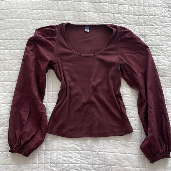 Old Navy Puffy Long Sleeve Cropped Mixed Knit Top Raisin Arizona Size M - Picture 1 of 10